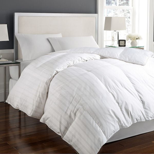 Blue Ridge Cotton Damask-Pattern Down Fiber Comforter, White, King 013536